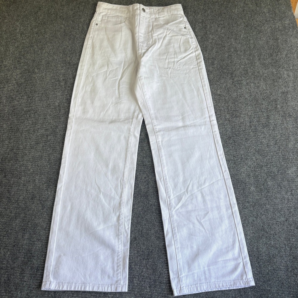 SHEIN Women White Wide Leg High Rise Jeans Size S 4 100% Cotton Relaxed Straight